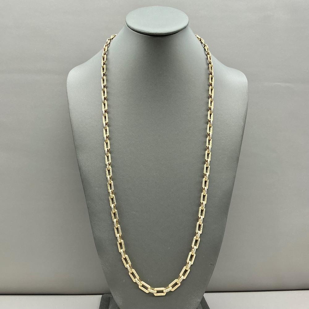 Chain Necklace Gold Tone Hammered Textured Rectangular Link Barrel Clasp 26in